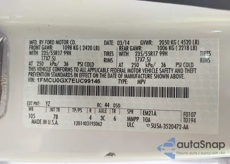 2014 Ford Escape Se from USA, damaged, VIN 1FMCU0GX7EUC99146